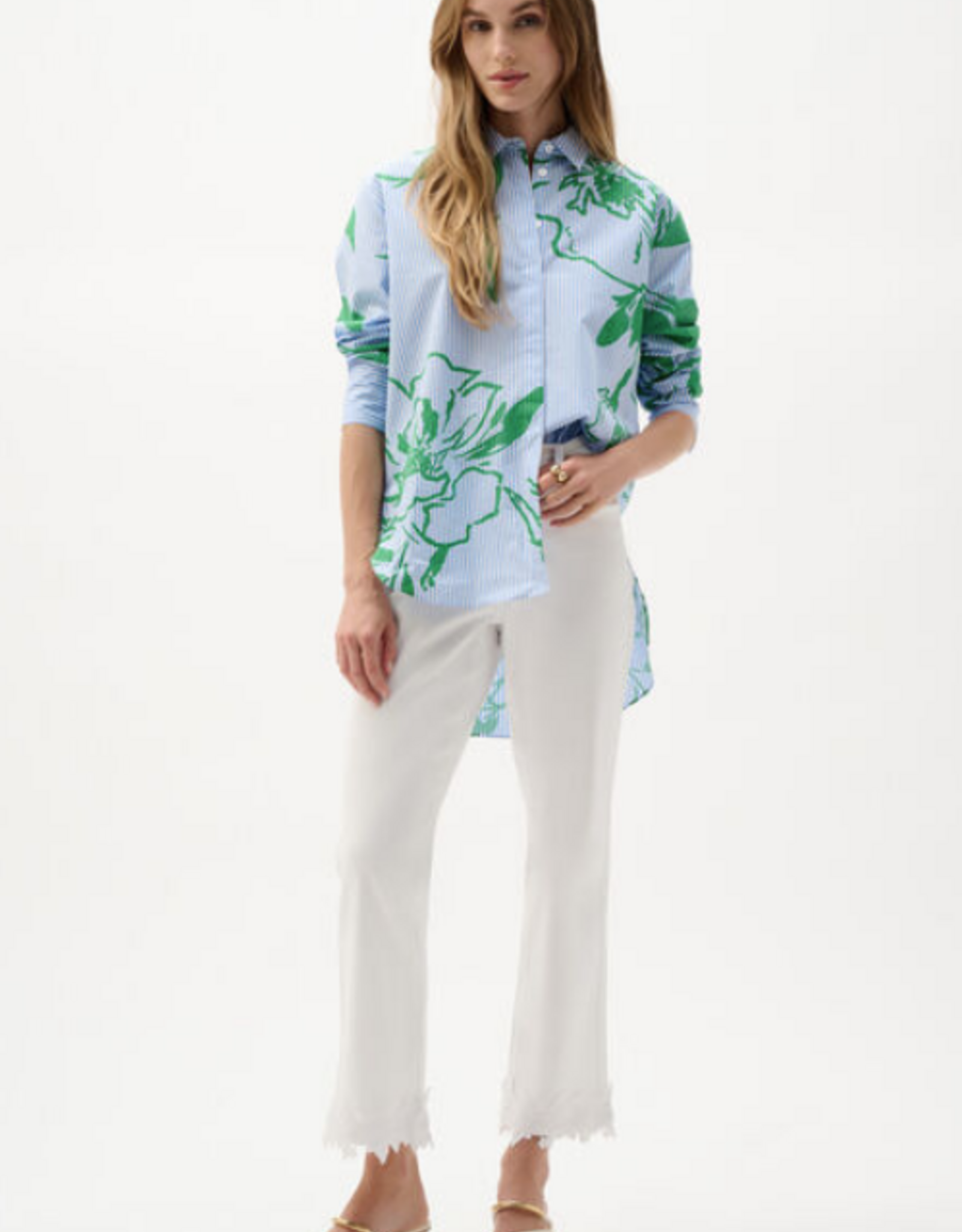 Joseph Ribkoff Joseph Ribkoff 262951 Blue/Vanilla Stripe Green Floral L/S Button Up Top