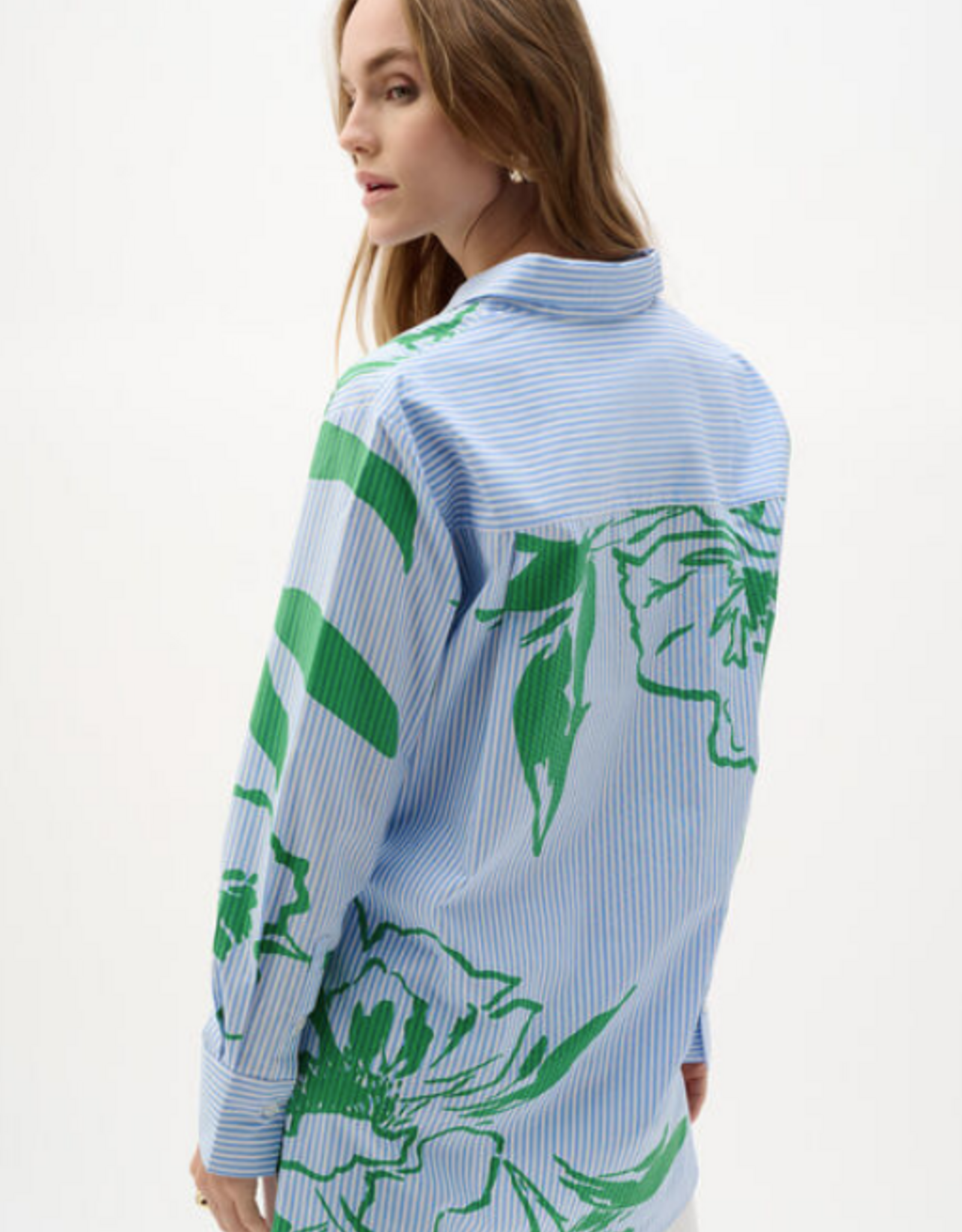 Joseph Ribkoff Joseph Ribkoff 262951 Blue/Vanilla Stripe Green Floral L/S Button Up Top