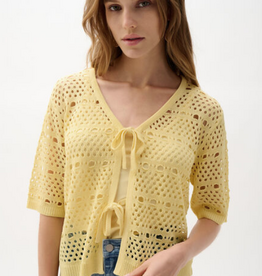 Joseph Ribkoff Joseph Ribkoff 262955 Mellow Yellow Sweater Knit Open-Stitch Cardigan