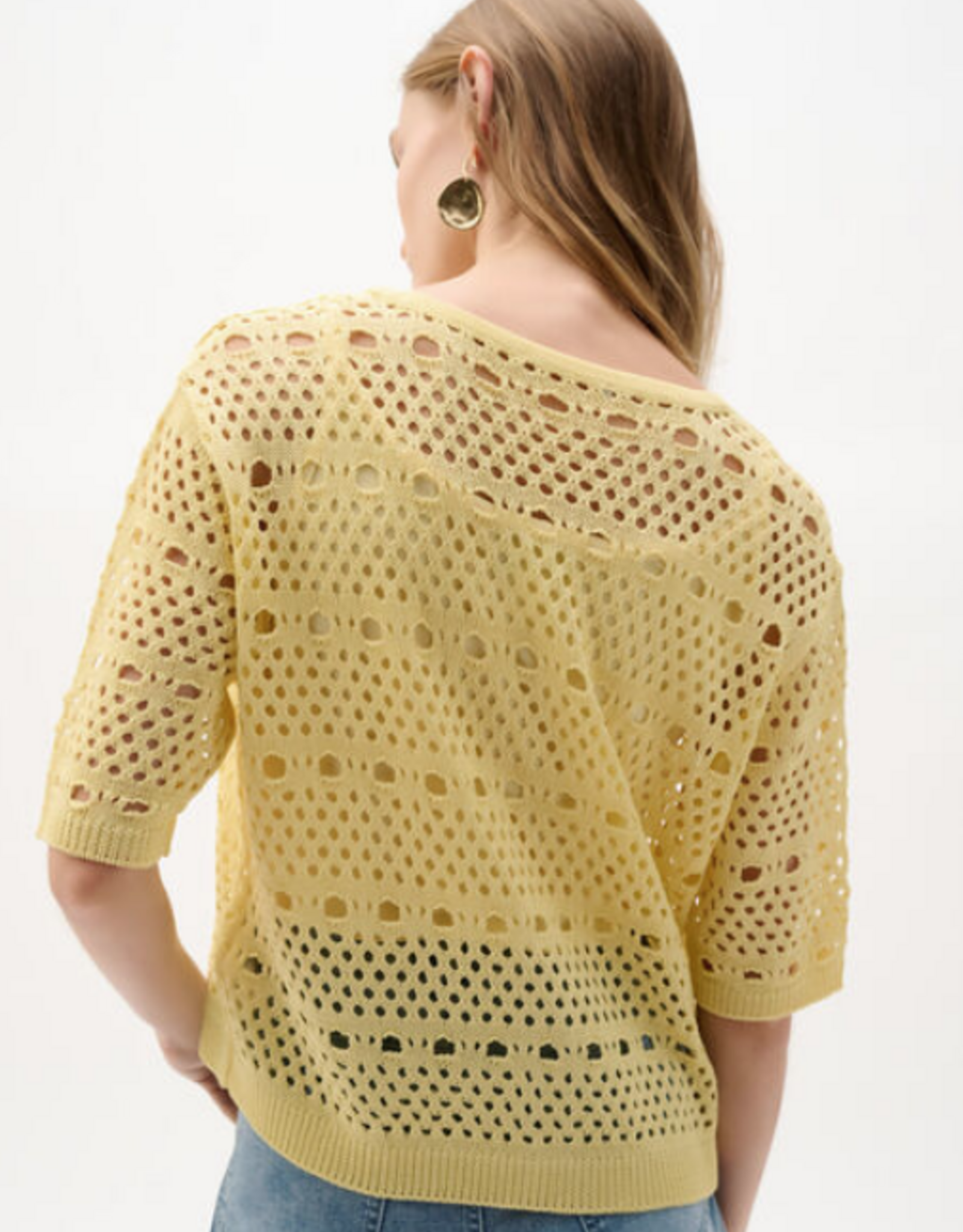 Joseph Ribkoff Joseph Ribkoff 262955 Mellow Yellow Sweater Knit Open-Stitch Cardigan