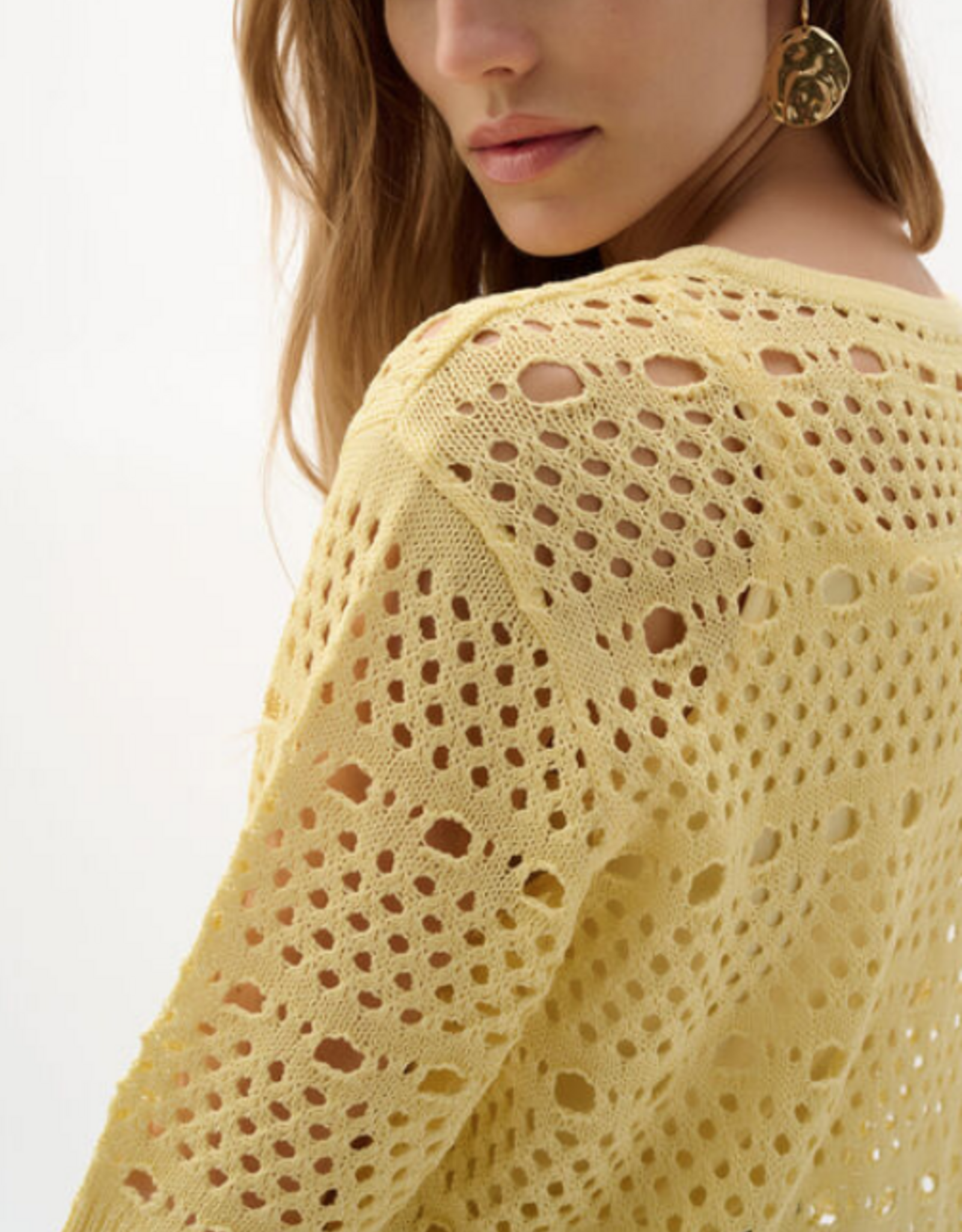 Joseph Ribkoff Joseph Ribkoff 262955 Mellow Yellow Sweater Knit Open-Stitch Cardigan