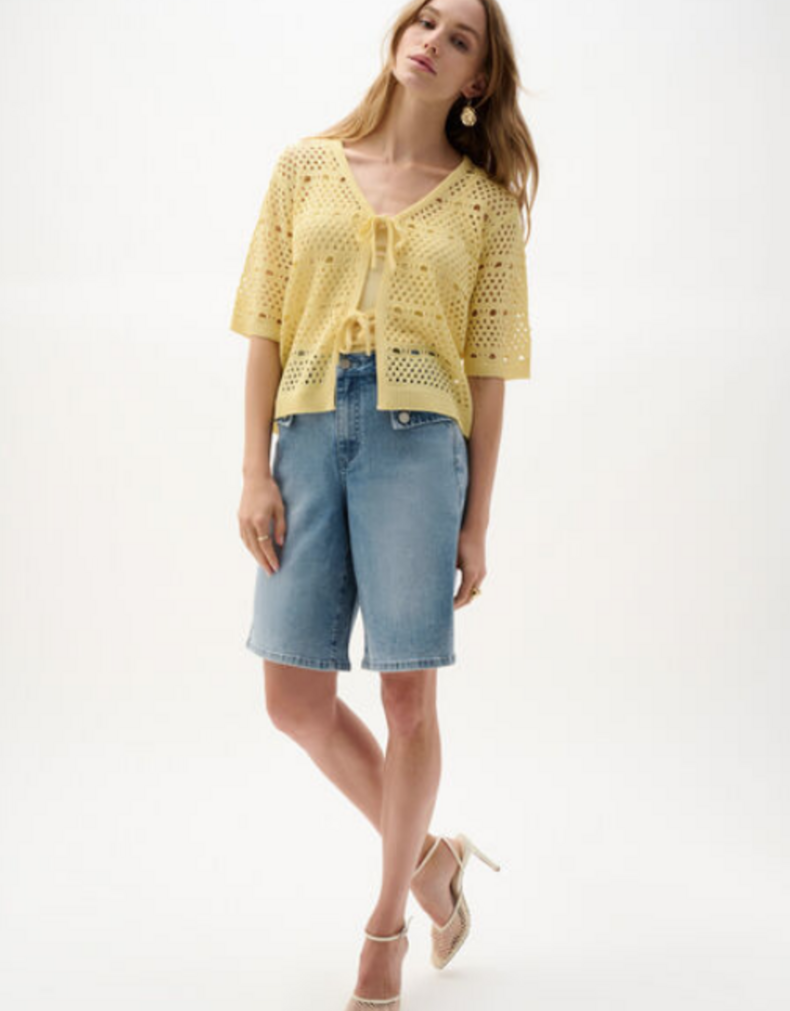 Joseph Ribkoff Joseph Ribkoff 262955 Mellow Yellow Sweater Knit Open-Stitch Cardigan