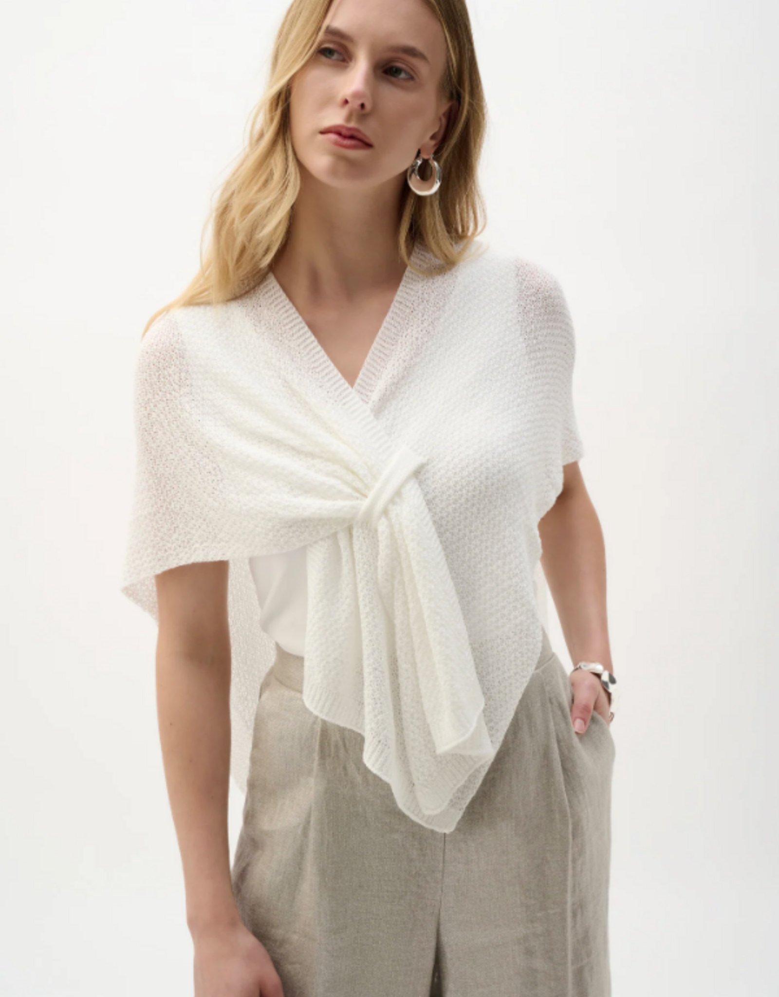 Joseph Ribkoff Joseph Ribkoff 262965 Vanilla Sweater Knit Open-Stitch Cardigan