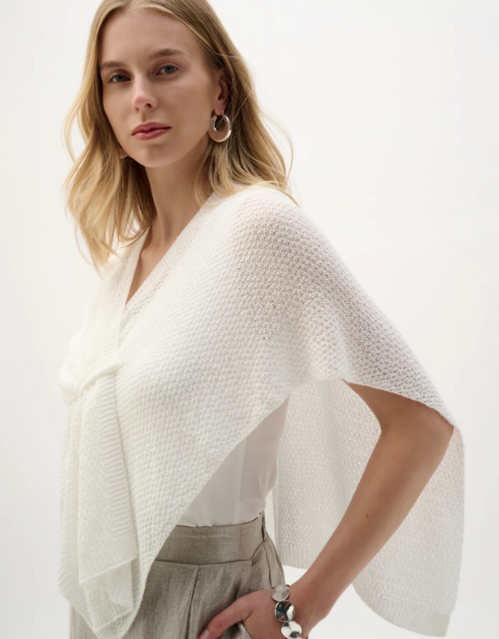 Joseph Ribkoff Joseph Ribkoff 262965 Vanilla Sweater Knit Open-Stitch Cardigan