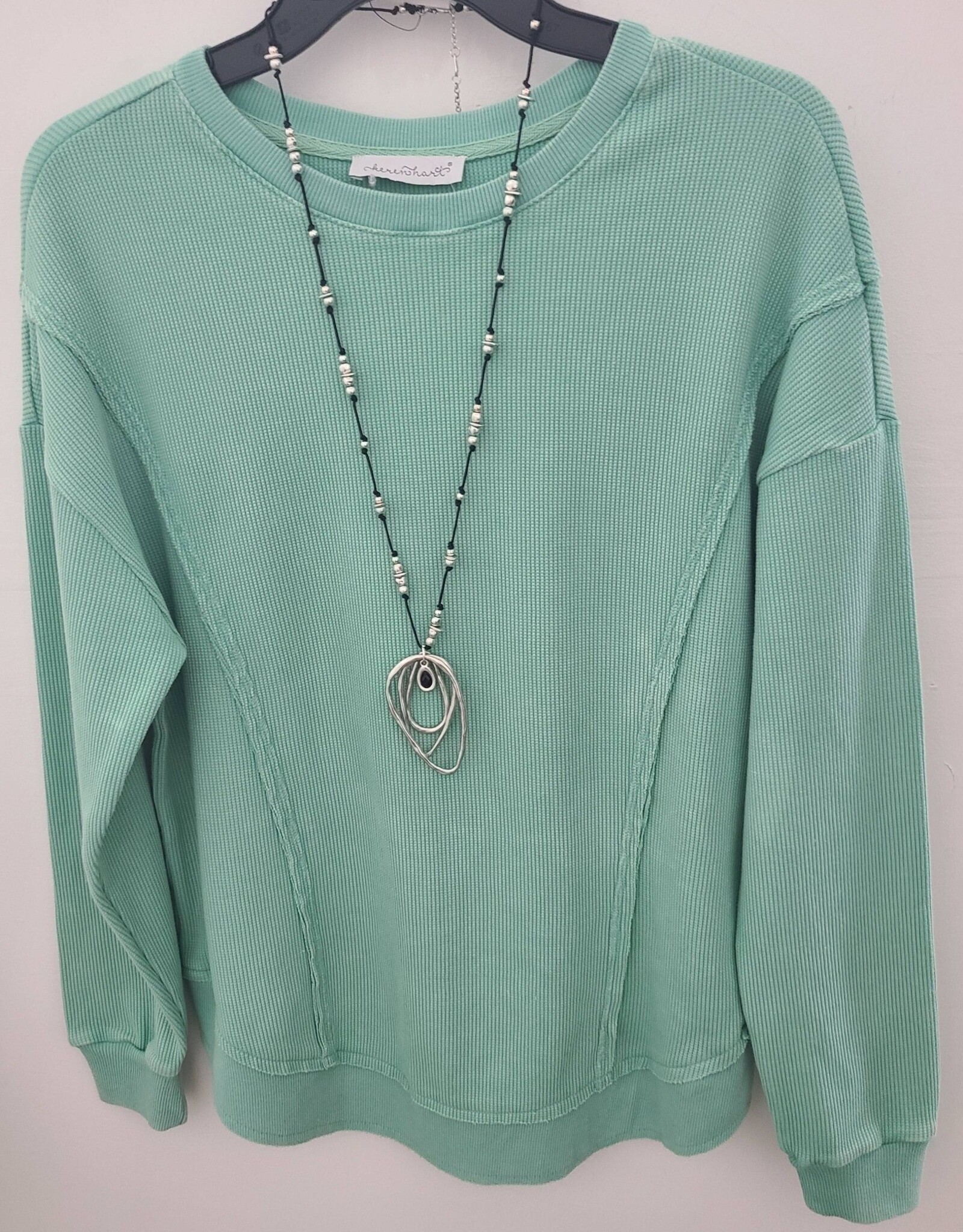 Keren Hart Keren Hart 22034 Mint Textured Round Neck Long Sleeve Top