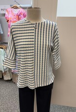 Keren Hart Keren Hart 22043 Blue/White Stripe Textured Round Neck 3/4 Sleeve Top