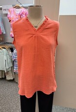 Keren Hart Keren Hart 72057 Coral Textured Ruffle V-Neck Sleeveless Top