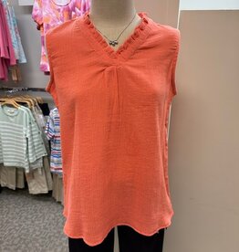 Keren Hart Keren Hart 72057 Coral Textured Ruffle V-Neck Sleeveless Top
