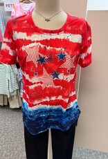 Keren Hart Keren Hart 22074 Red/Wht/Bl Stars & Stripe Round Neck Short Sleeve Top