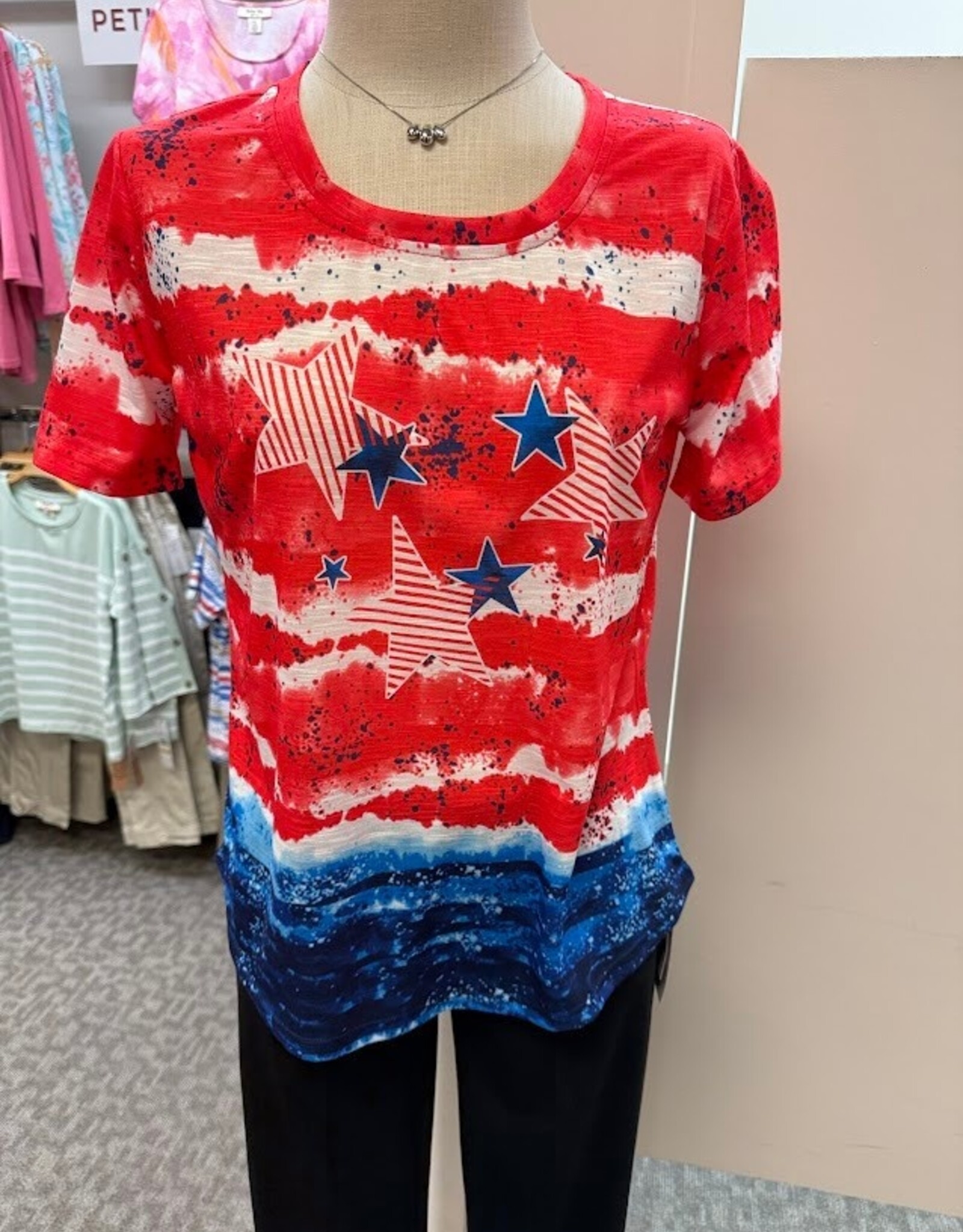 Keren Hart Keren Hart 22074 Red/Wht/Bl Stars & Stripe Round Neck Short Sleeve Top