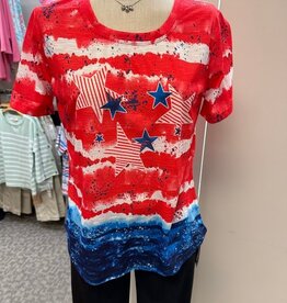 Keren Hart Keren Hart 22074 Red/Wht/Bl Stars & Stripe Round Neck Short Sleeve Top