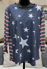 Keren Hart Keren Hart 22077 Red/White/Blue Stars & Stripes Round Neck 3/4 Slv Top