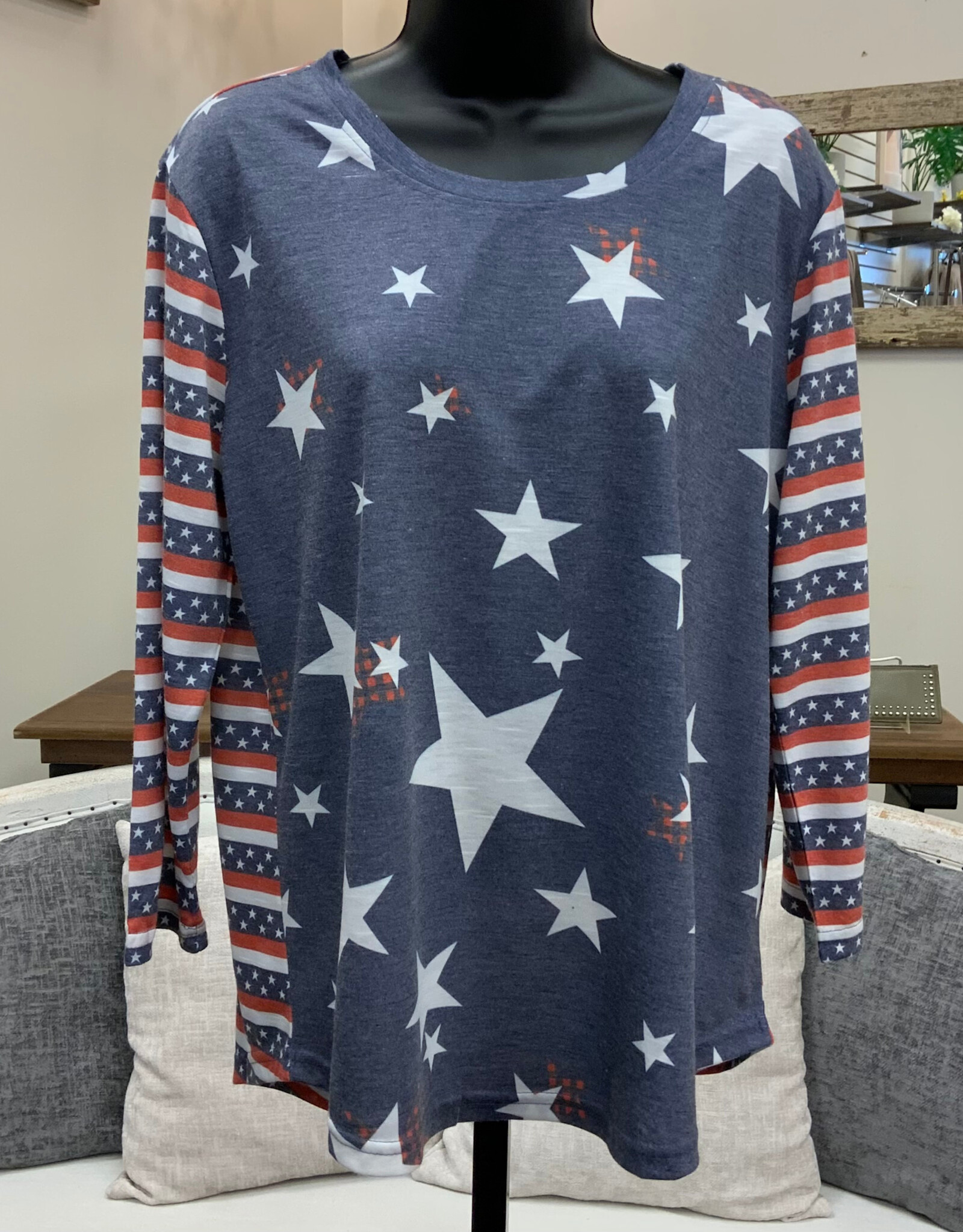 Keren Hart Keren Hart 22077 Red/White/Blue Stars & Stripes Round Neck 3/4 Slv Top