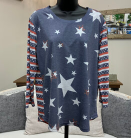 Keren Hart Keren Hart 22077 Red/White/Blue Stars & Stripes Round Neck 3/4 Slv Top