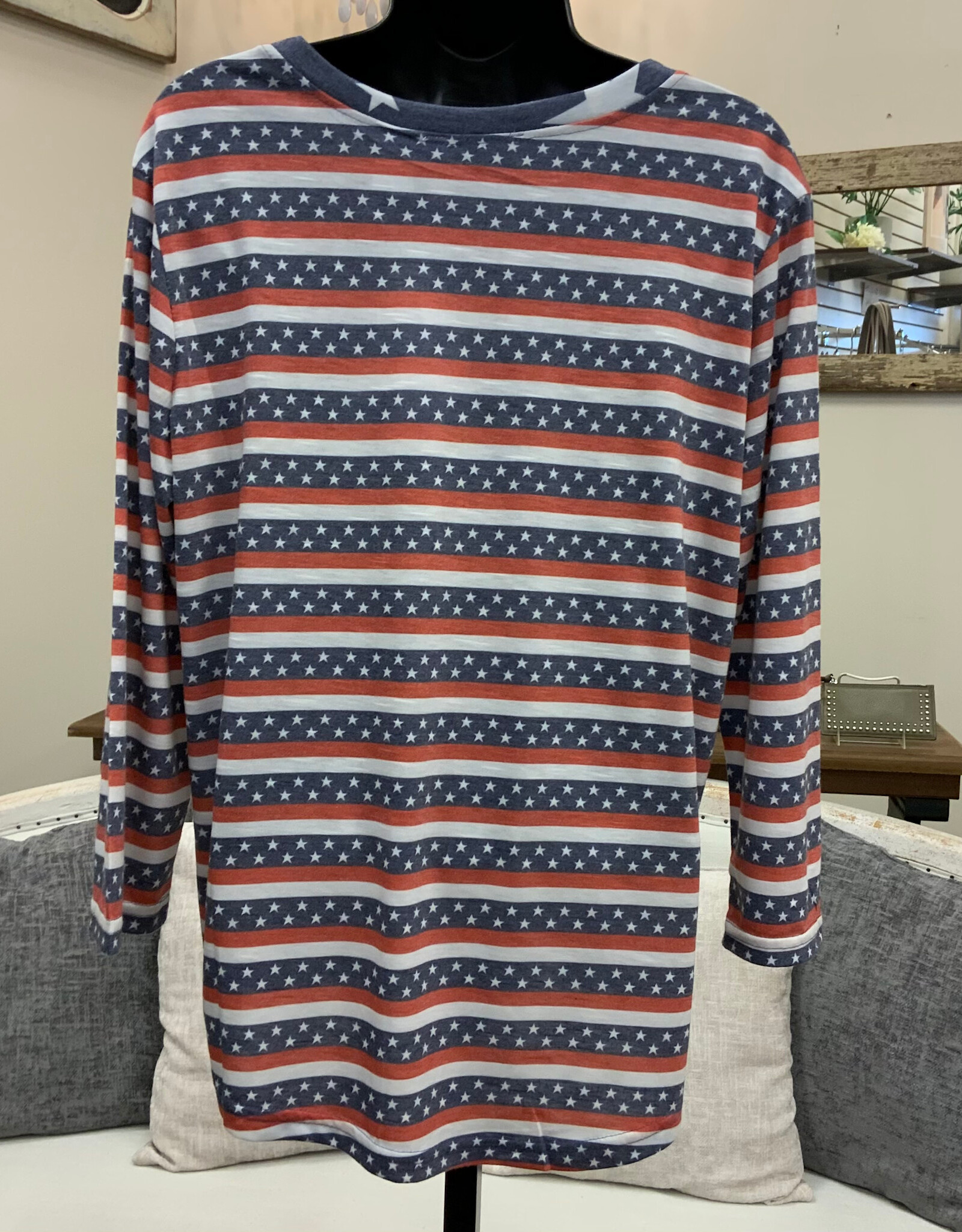 Keren Hart Keren Hart 22077 Red/White/Blue Stars & Stripes Round Neck 3/4 Slv Top