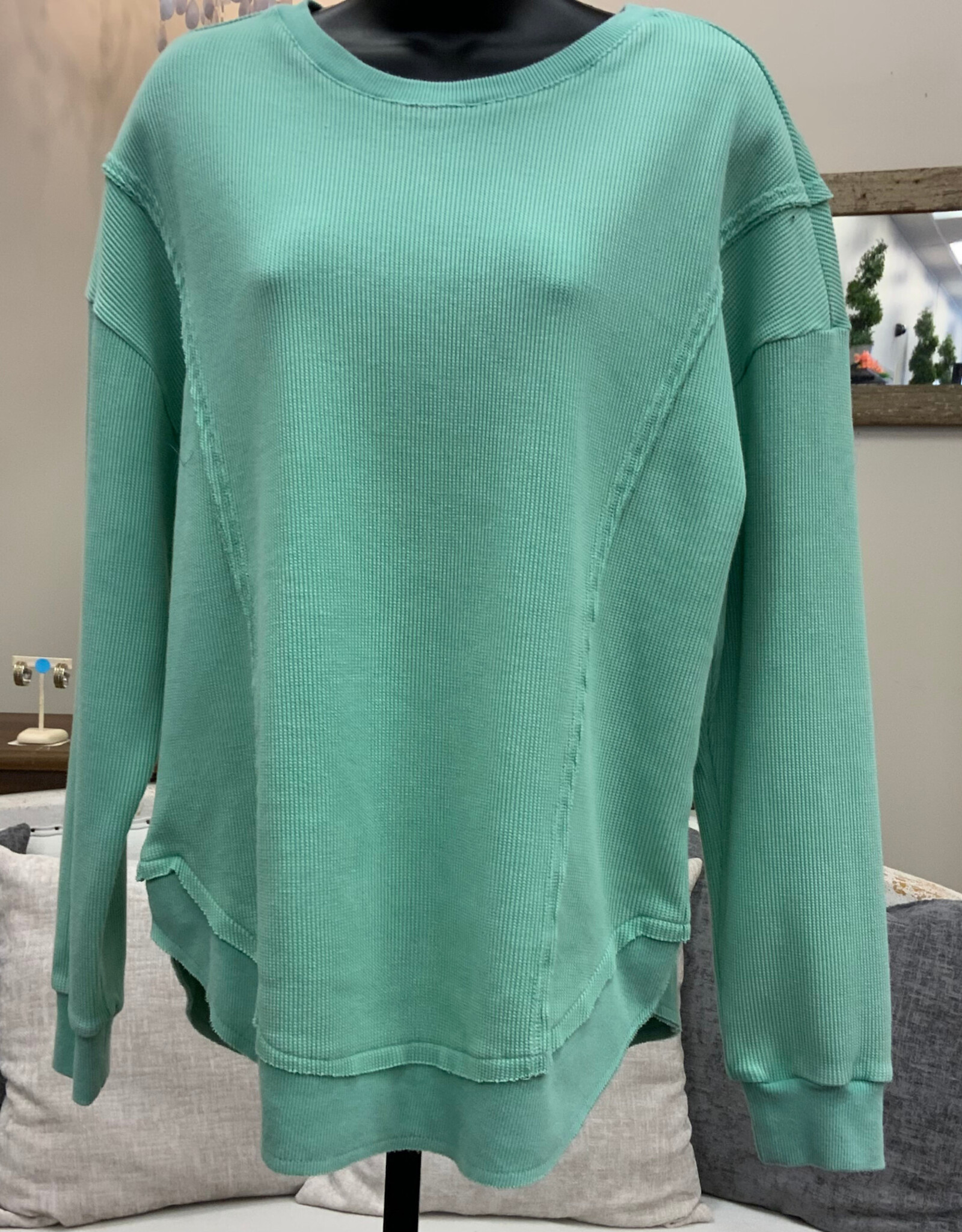 Keren Hart Keren Hart 22034 Mint Textured Round Neck Long Sleeve Top