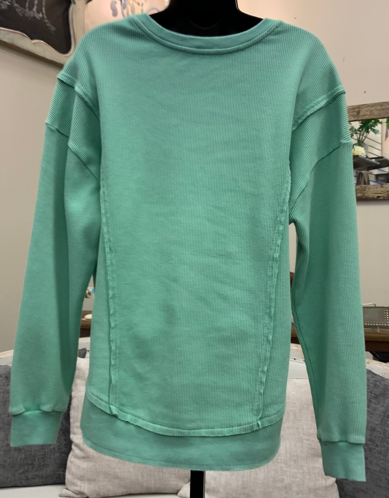Keren Hart Keren Hart 22034 Mint Textured Round Neck Long Sleeve Top