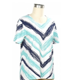 Links Links White Ocean Navy Print V-Neck Short Sleeve Top
