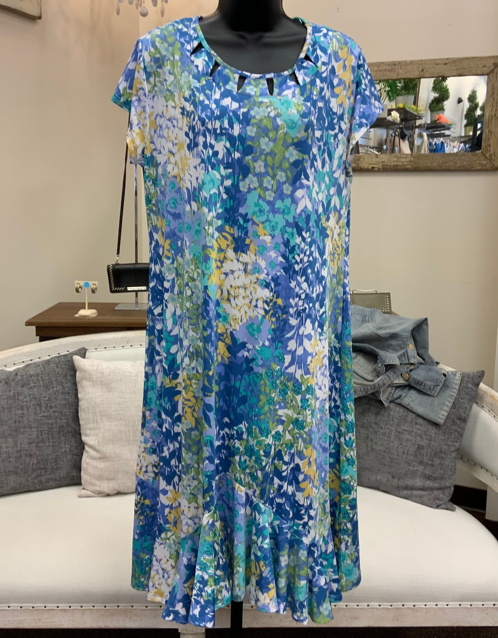 Southern Lady Southern Lady Fresco Yellow Lime  Floral Mid Length S/S Dress