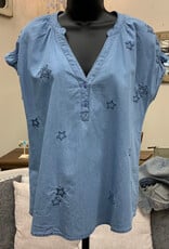 Keren Hart Keren Hart  Denim w/Embroidered Stars V-Neck Sleeveless Top