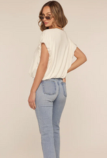 Kylie Paige Kylie Paige Cream Taylor Curved Neckline Short Sleeve Top