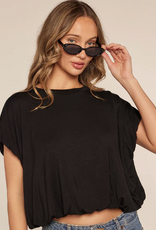 Kylie Paige Kylie Paige Black Taylor Curved Neckline Short Sleeve Top