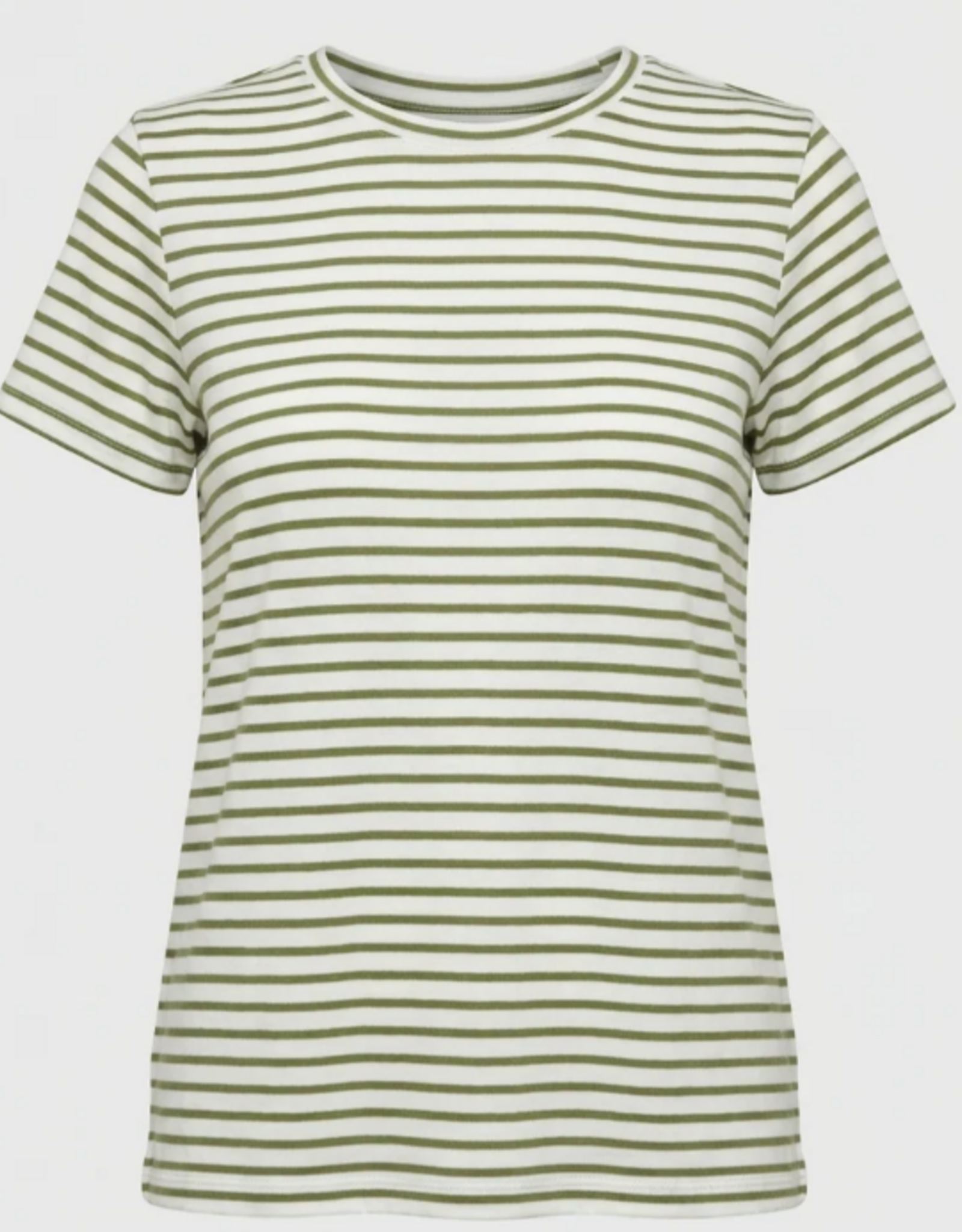 APNY APNY  White Sage Green Stripe S/S Round Neck Top