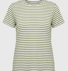 APNY APNY White Sage Green Stripe S/S Round Neck Top