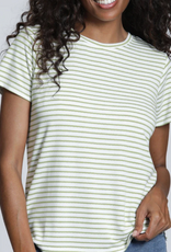 APNY APNY  White Sage Green Stripe S/S Round Neck Top