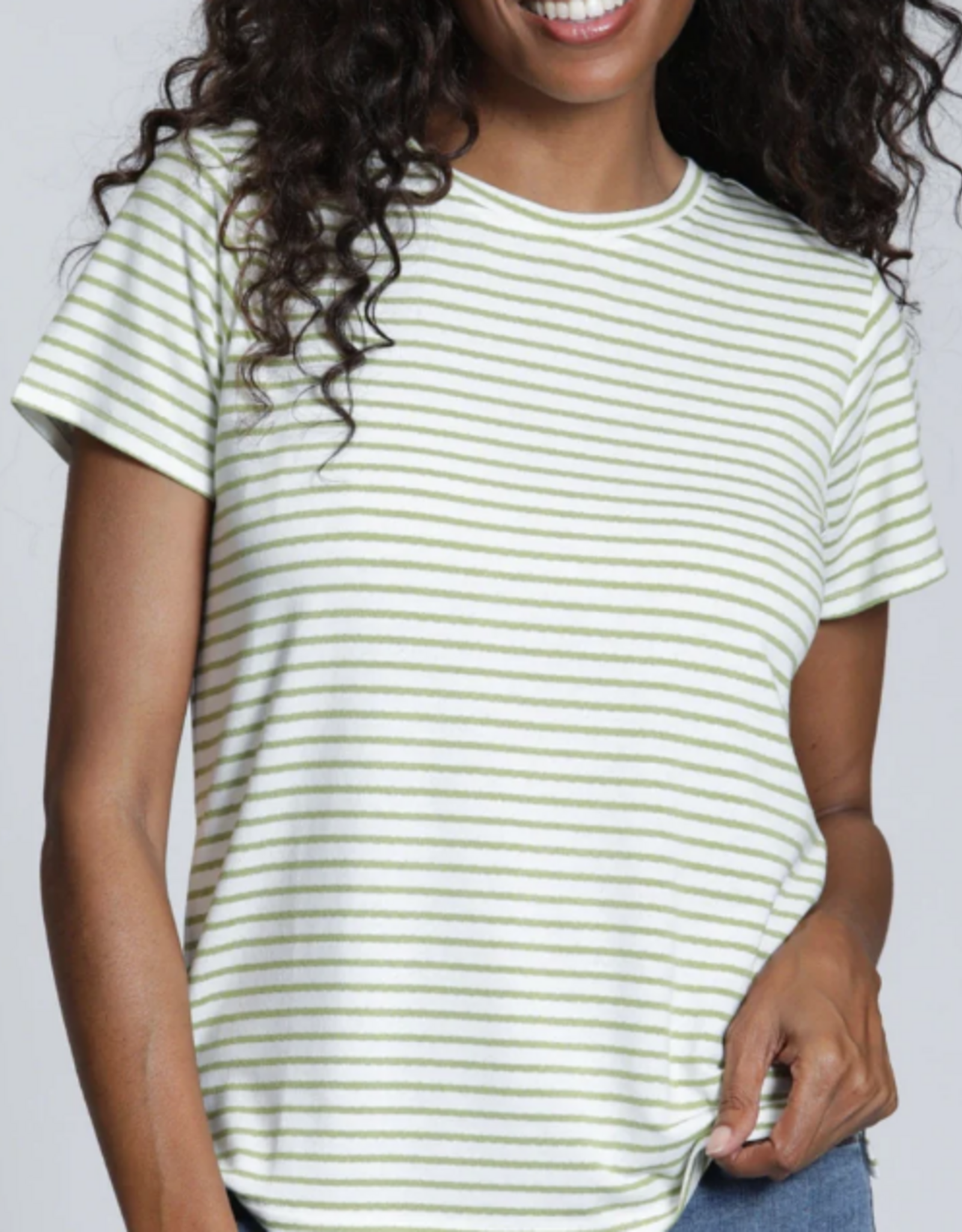 APNY APNY  White Sage Green Stripe S/S Round Neck Top