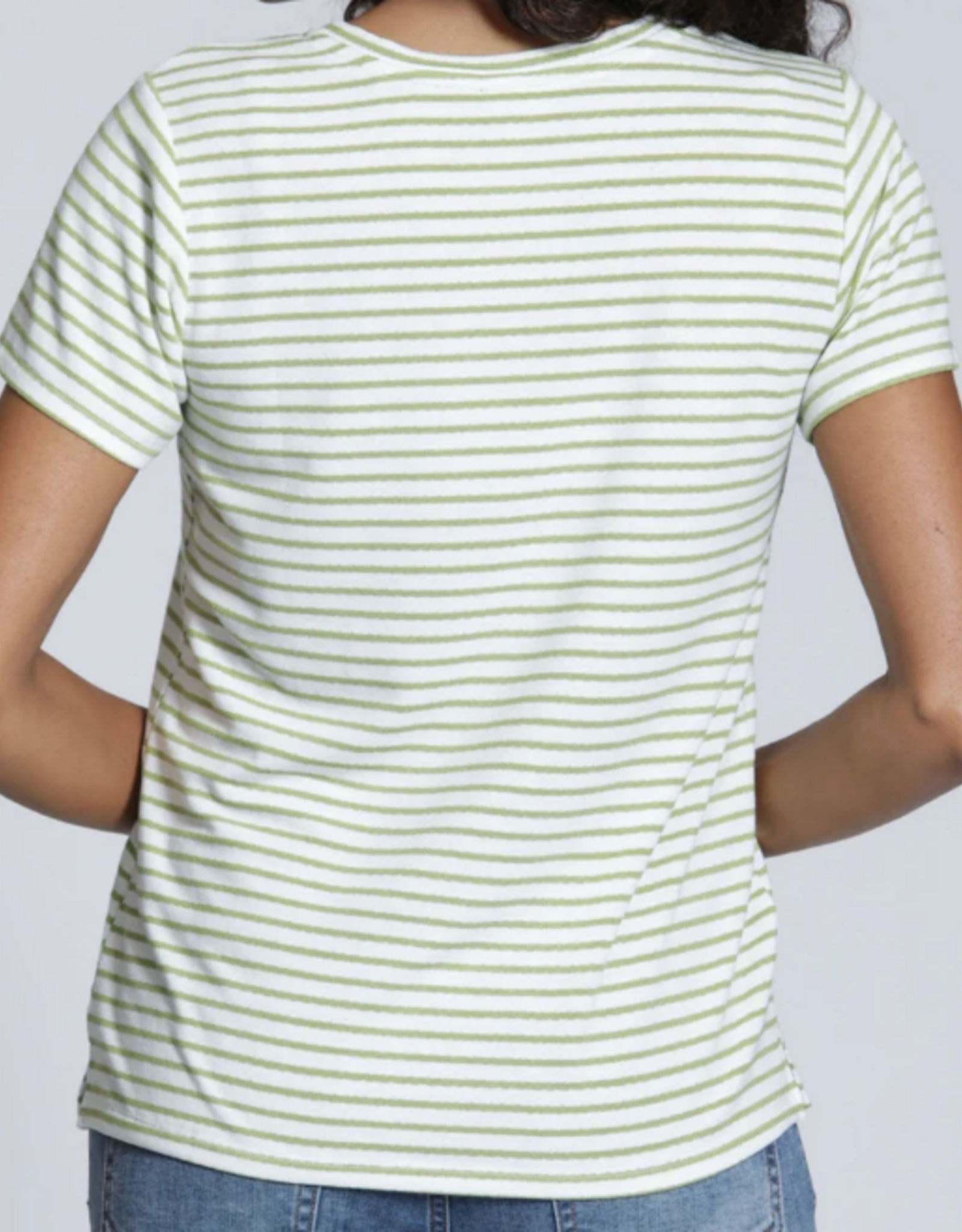 APNY APNY  White Sage Green Stripe S/S Round Neck Top