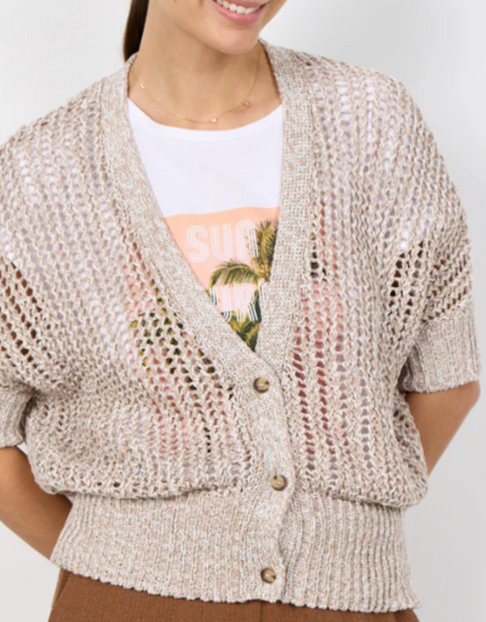 Soya Concept SOYACONCONCEPT Cream  Button Up S/S Open Knit Design Cardigan