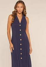 Kylie Paige Kylie Paige L61599 Navy Micaela Button Up  Sleeveless Dress