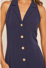 Kylie Paige Kylie Paige L61599 Navy Micaela Button Up  Sleeveless Dress