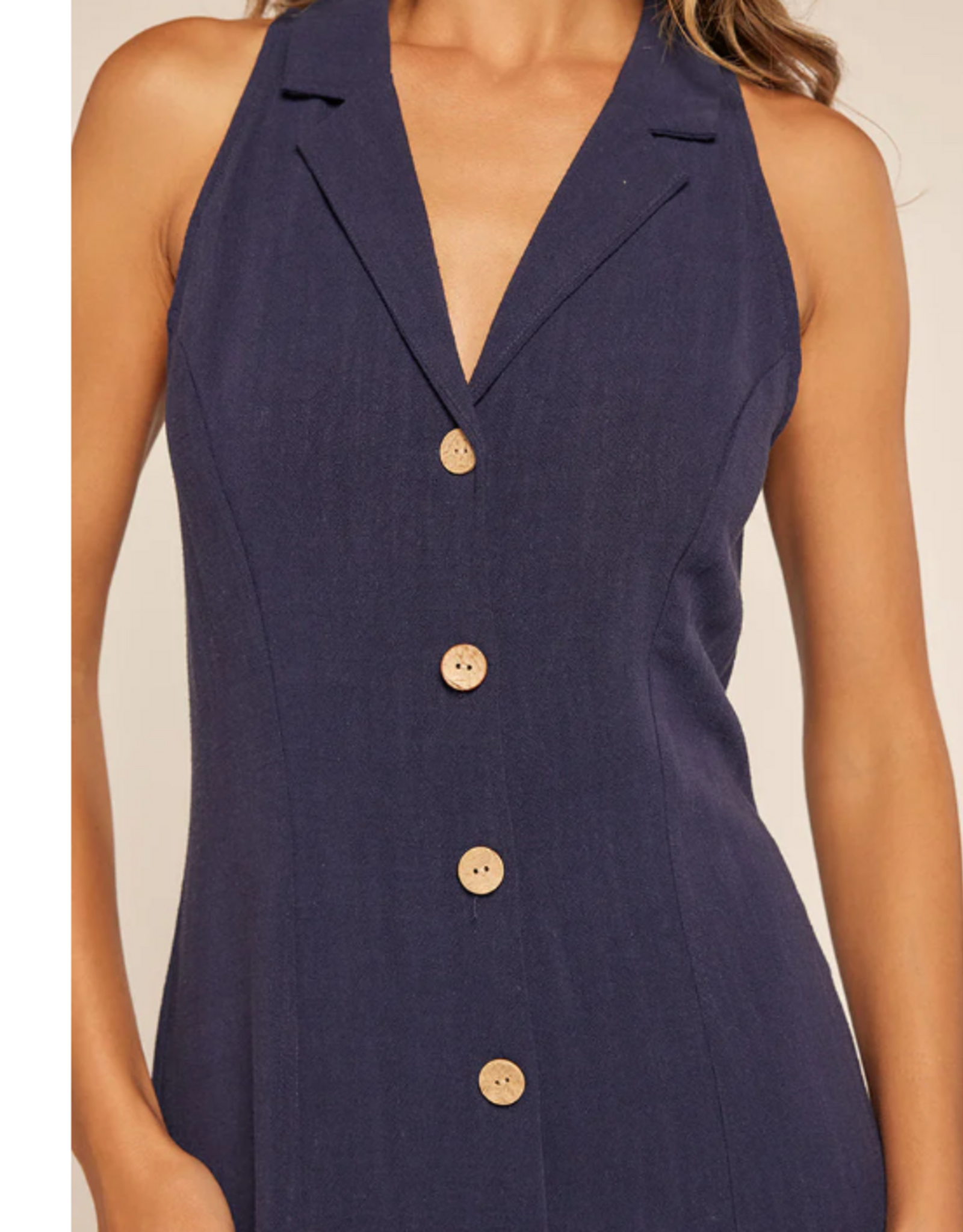 Kylie Paige Kylie Paige L61599 Navy Micaela Button Up  Sleeveless Dress