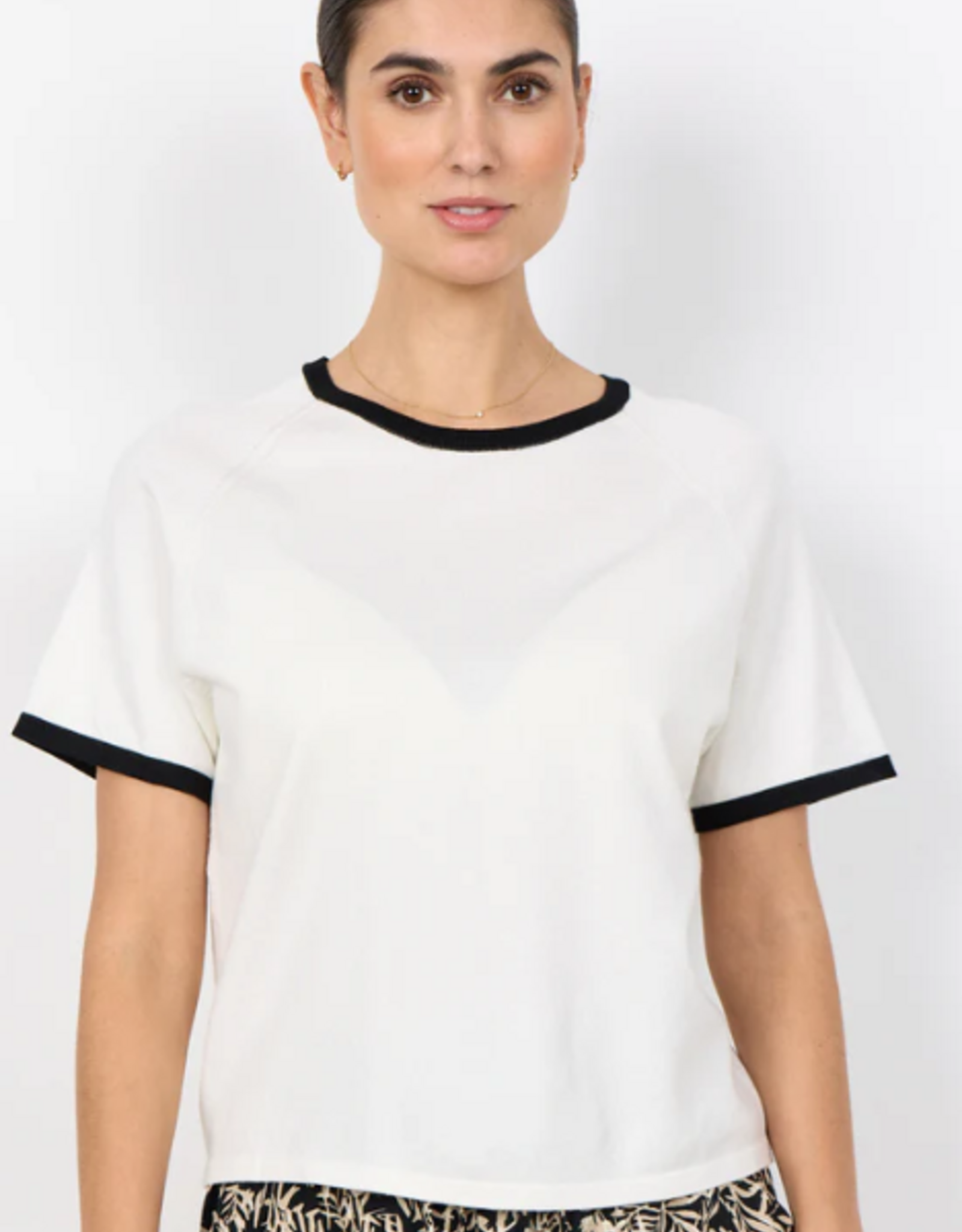 Soya Concept SOYACONCONCEPT Off White Blk Trim Round Neck S/S Top