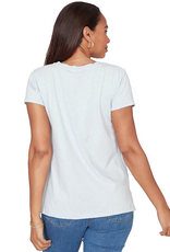 Ruby Road Ruby Road 76556 Porcelain Blue Round Neck S/S Top w/Floral Embroidery