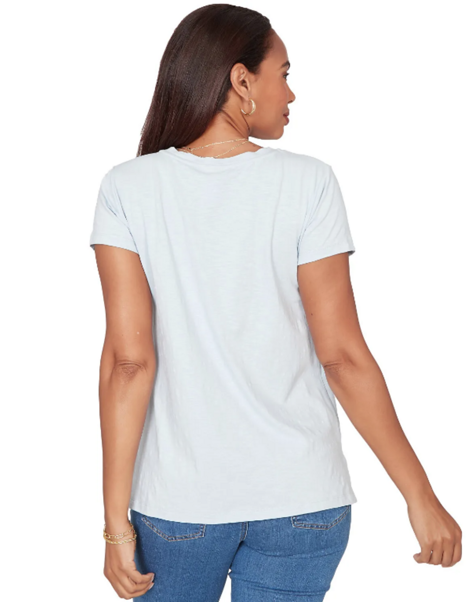 Ruby Road Ruby Road 76556 Porcelain Blue Round Neck S/S Top w/Floral Embroidery