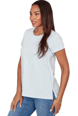 Ruby Road Ruby Road 76556 Porcelain Blue Round Neck S/S Top w/Floral Embroidery