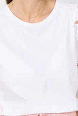 Soya Concept SOYACONCEPT White Round Neck S/S Eyelet Detail Top