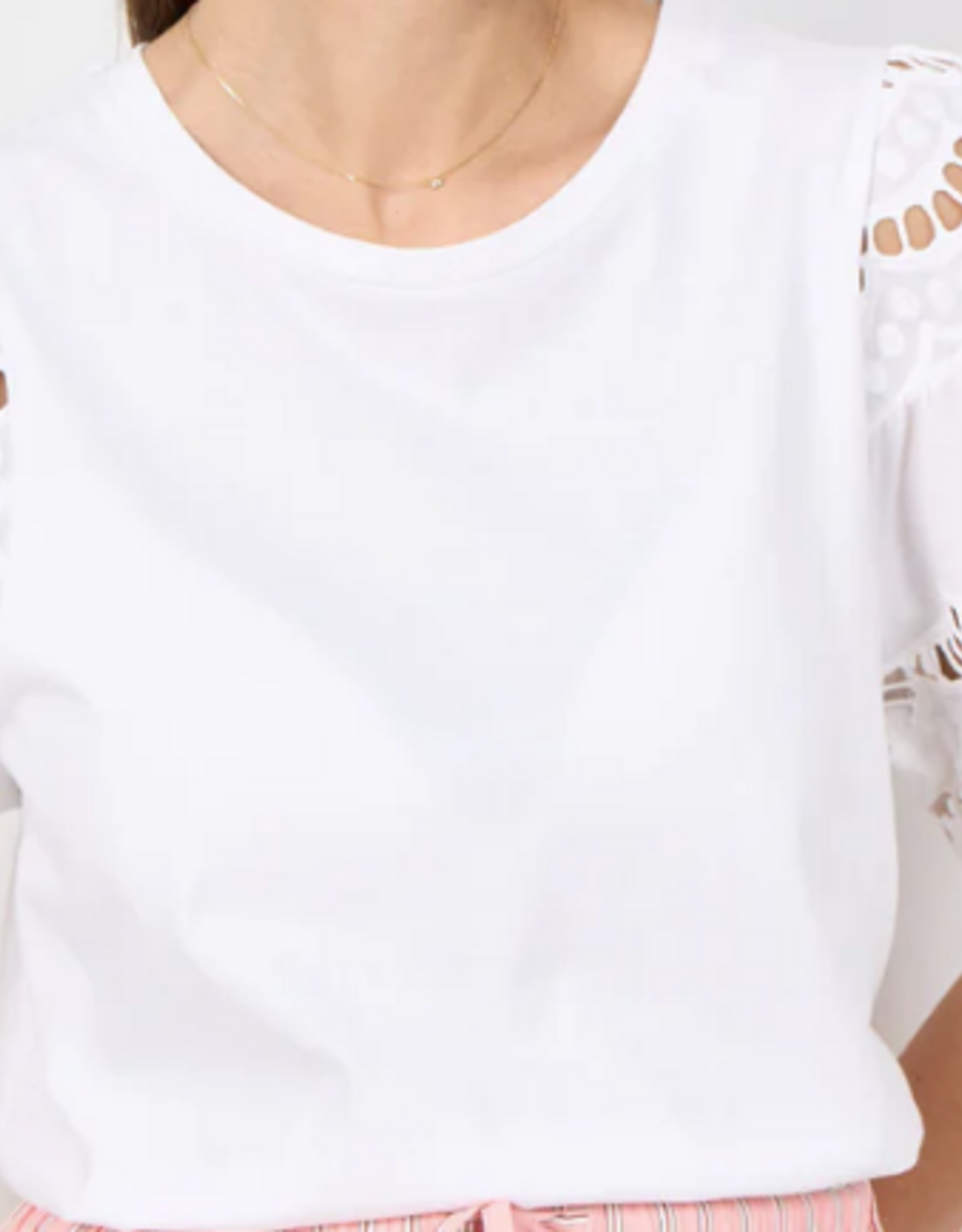 Soya Concept SOYACONCEPT White Round Neck S/S Eyelet Detail Top