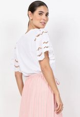 Soya Concept SOYACONCEPT White Round Neck S/S Eyelet Detail Top