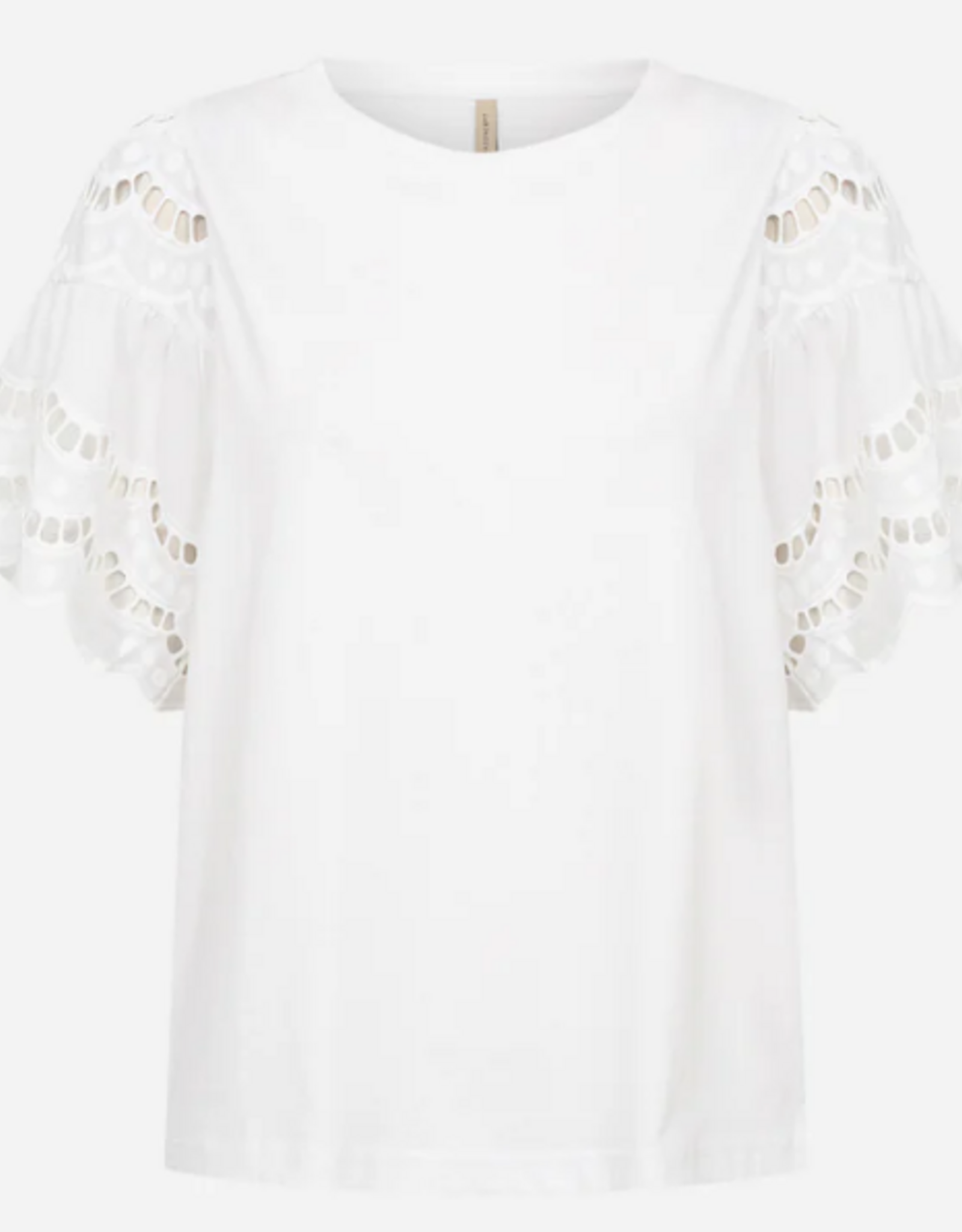 Soya Concept SOYACONCEPT White Round Neck S/S Eyelet Detail Top