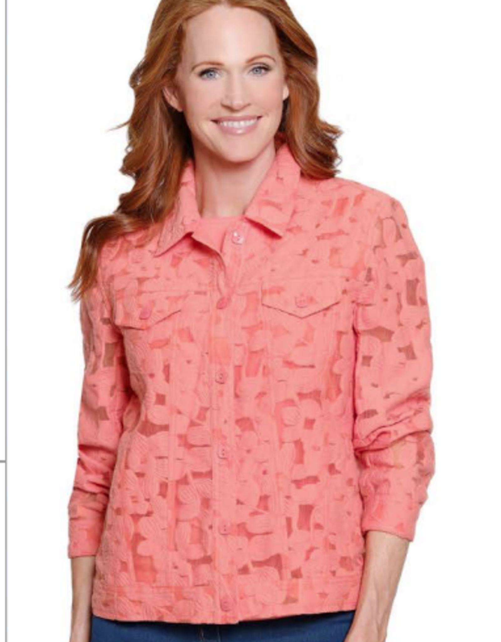 Multiples Multiples Coral Pink Button Up Jean Jacket Style L/S  Petite