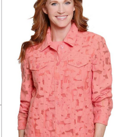 Multiples Multiples Coral Pink Button Up Jean Jacket Style L/S  Petite