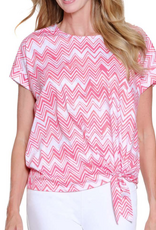 Multiples Multiples Coral Pink Chevron Print Round Neck S/S Petite Top