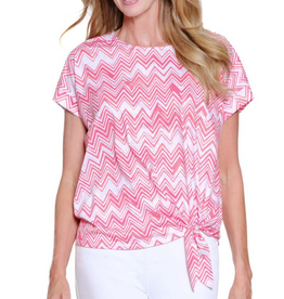 Multiples Multiples Coral Pink Chevron Print Round Neck S/S Petite Top