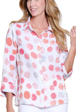 Multiples Multiples Coral Pink Circle Print Button Up L/S Petite Top