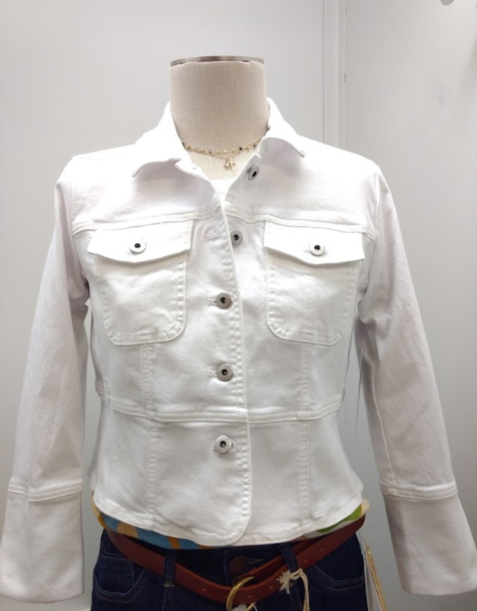 Multiples Multiples White Button Up Peplum Jean Jacket Petite
