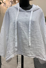Saga Saga  White Linen Crop Hoodie 3/4 Sleeve  Top